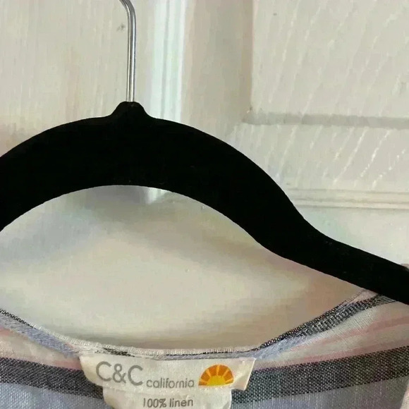 c and c california 100% Linen Shirt Blouse Small Oversized Pink Strip Tassels - Picture 3 of 7